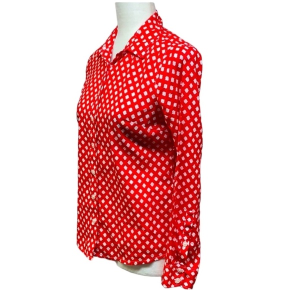 Crown & Ivy Red With White Design Cotton Blouse - Picture 3 of 5